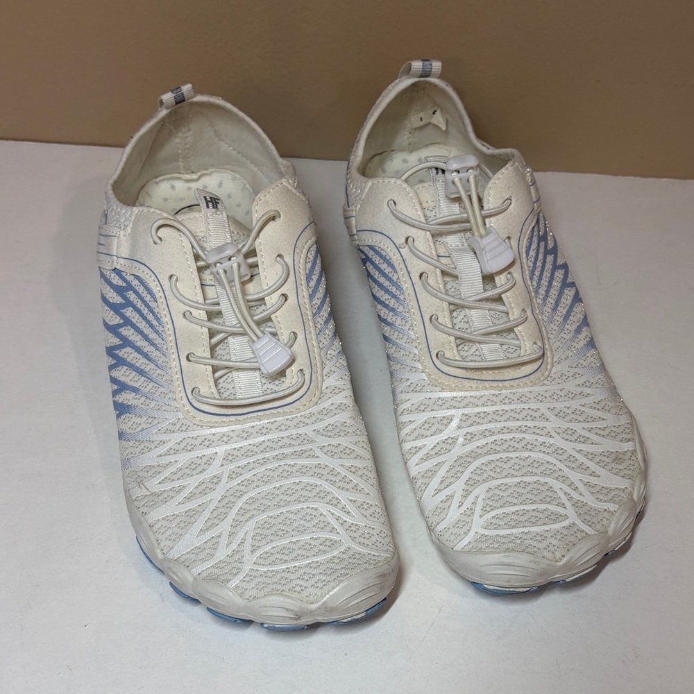 HF White and Barefoot Style White and Blue Sneakers